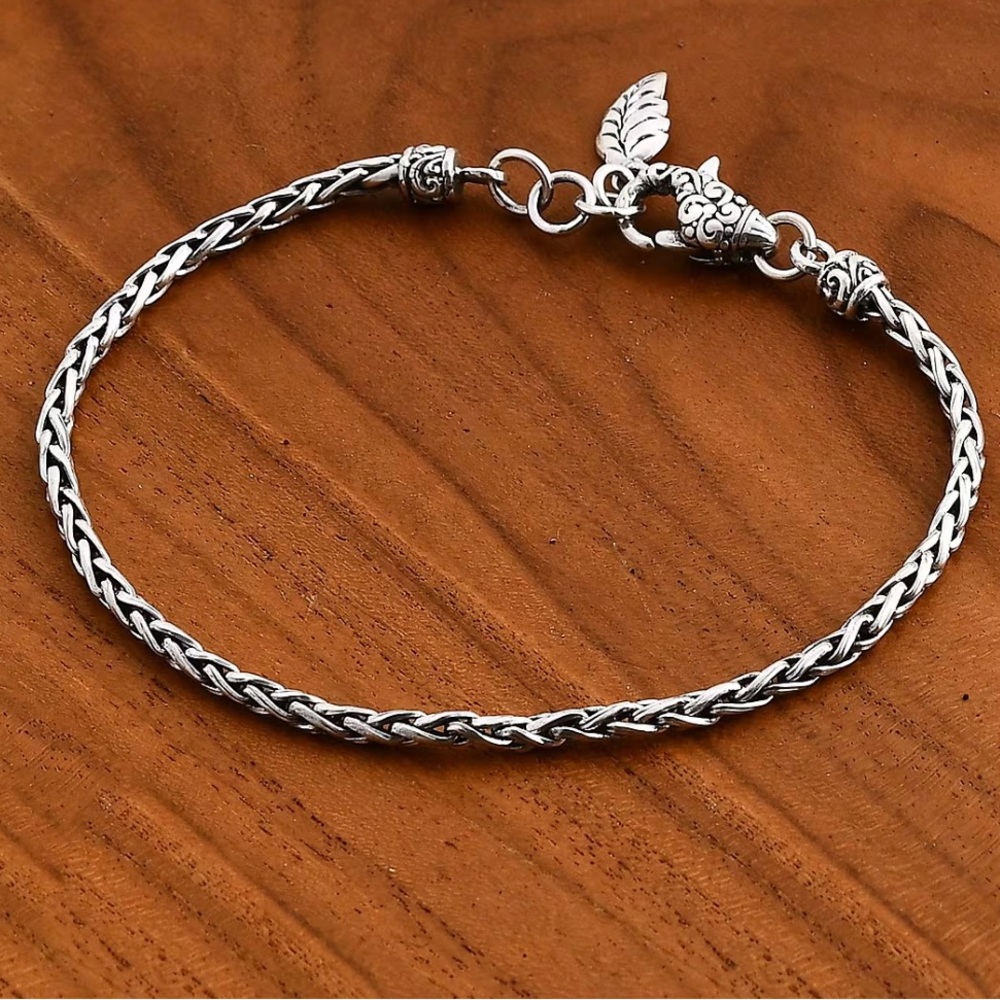 Sterling Silver Bali Legacy Padian Chain Bracelet with Leaf Charm 8.30 Grams